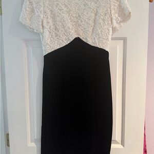 Vintage White Lace and black velvet Dress